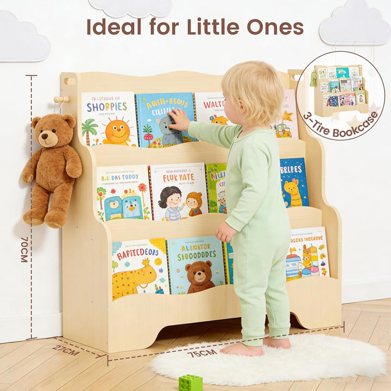 Kids Bookshelf Childrens Bookcase 3 Tier Wooden Book