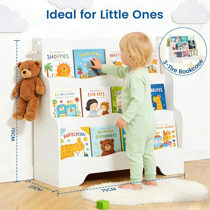 Kids Bookshelf Childrens Bookcase 3 Tier Wooden Book