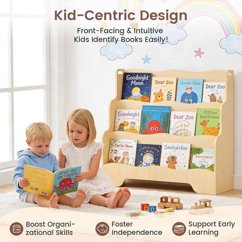 Kids Bookshelf Childrens Bookcase 3 Tier Wooden Book