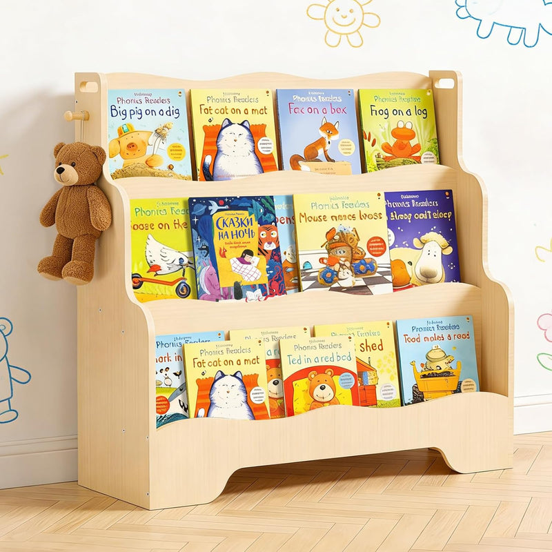 Kids Bookshelf Childrens Bookcase 3 Tier Wooden Book