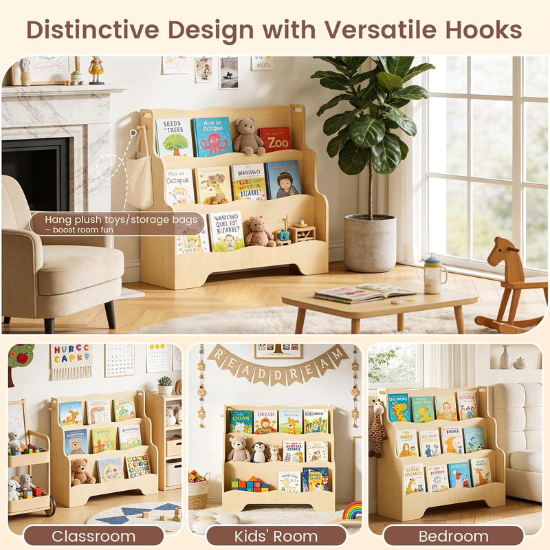 Kids Bookshelf Childrens Bookcase 3 Tier Wooden Book