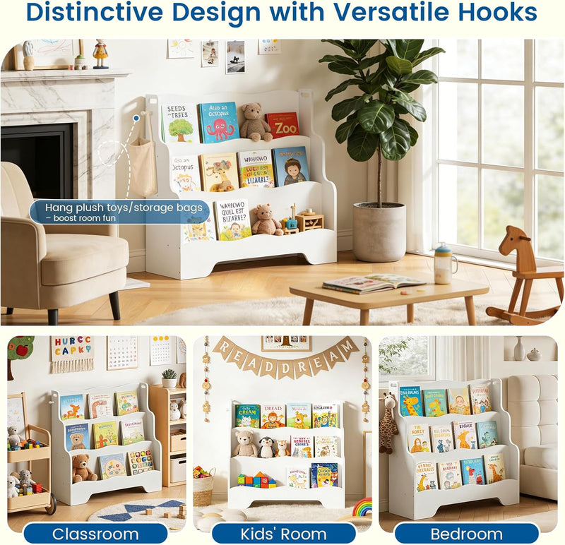 Kids Bookshelf Childrens Bookcase 3 Tier Wooden Book