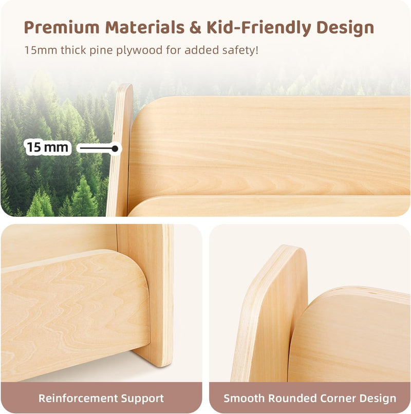 Kids Bookshelf Wooden 4-Tier Front Facing Book Display