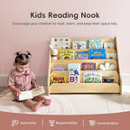 Kids Bookshelf Wooden 4-Tier Front Facing Book Display