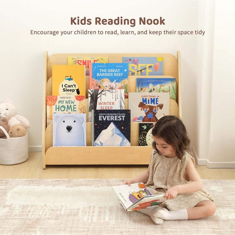 Kids Bookshelf Wooden 4-Tier Front Facing Book Display
