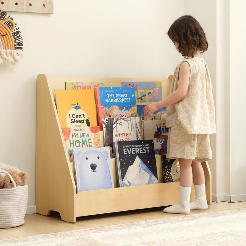 Kids Bookshelf Wooden 4-Tier Front Facing Book Display