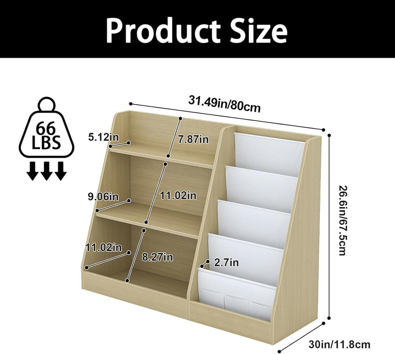 Kids Bookshelf Wooden Childrens Bookcase Oak Storage Book
