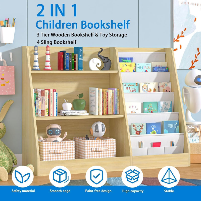 Kids Bookshelf Wooden Childrens Bookcase Oak Storage Book