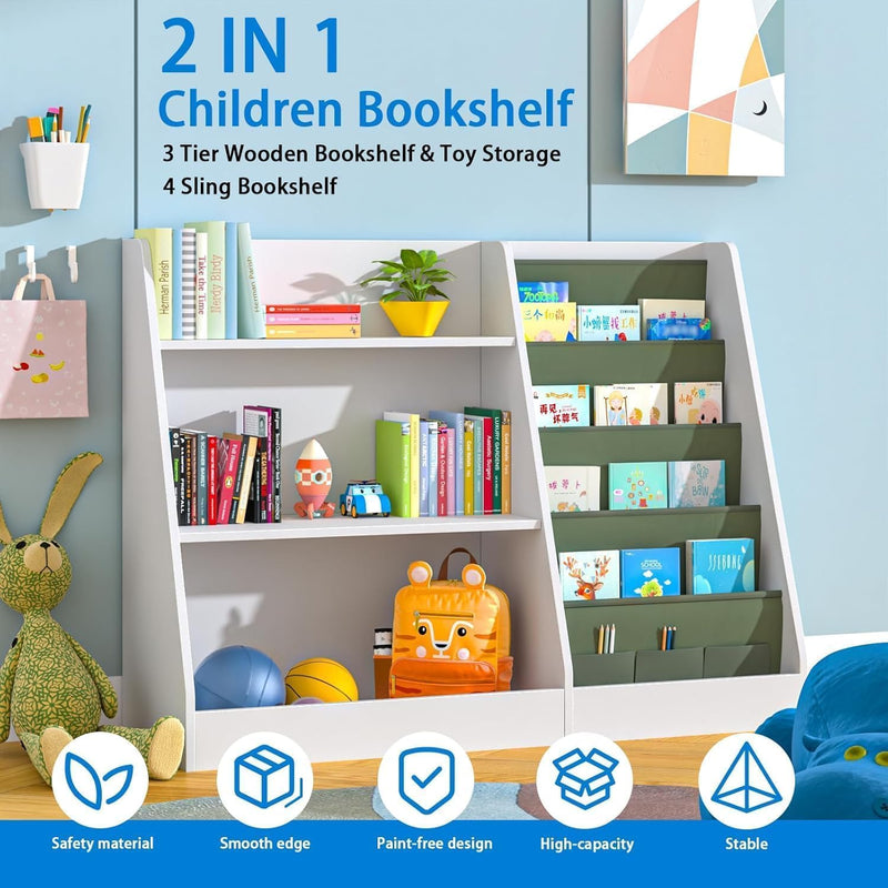 Kids Bookshelf Wooden Childrens Bookcase Oak Storage Book