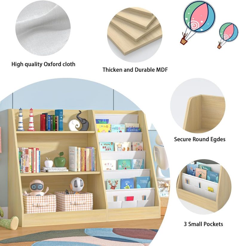 Kids Bookshelf Wooden Childrens Bookcase Oak Storage Book