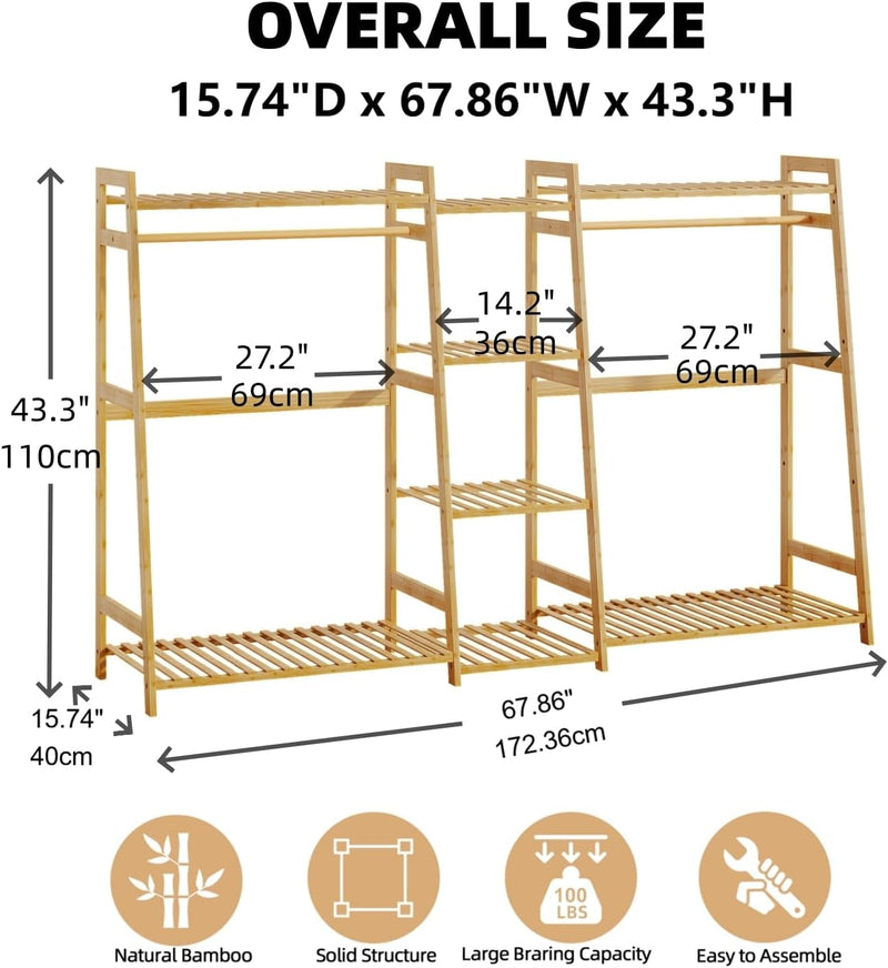 Kids Clothing Rack with Shelves Bamboo Clothes Garment