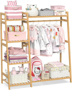 Kids Clothing Rack with Shelves Bamboo Clothes Garment