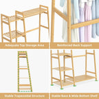 Kids Clothing Rack with Shelves Bamboo Clothes Garment