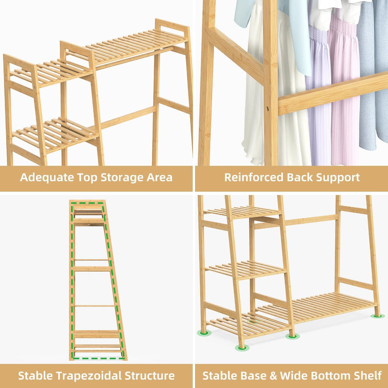 Kids Clothing Rack with Shelves Bamboo Clothes Garment