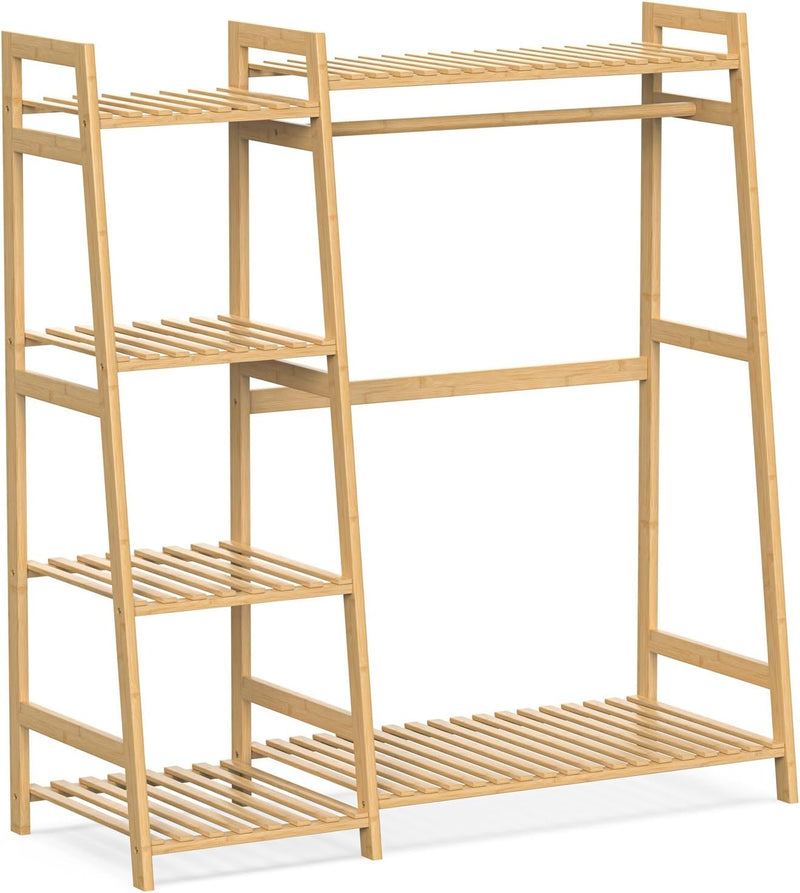 Kids Clothing Rack with Shelves Bamboo Clothes Garment