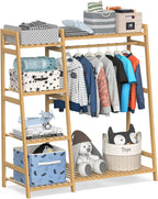 Kids Clothing Rack with Shelves Bamboo Clothes Garment