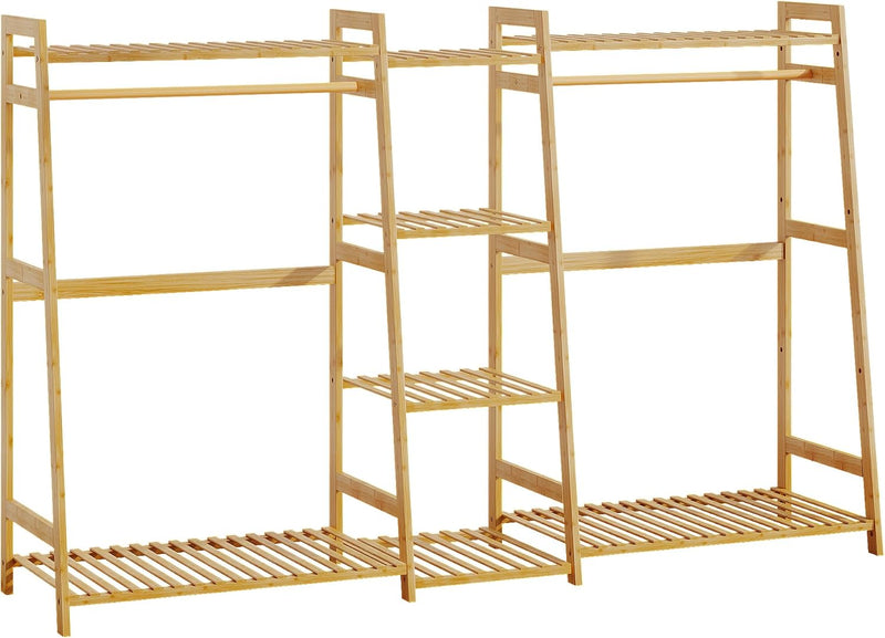 Kids Clothing Rack with Shelves Bamboo Clothes Garment
