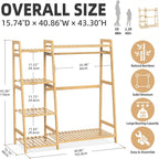 Kids Clothing Rack with Shelves Bamboo Clothes Garment