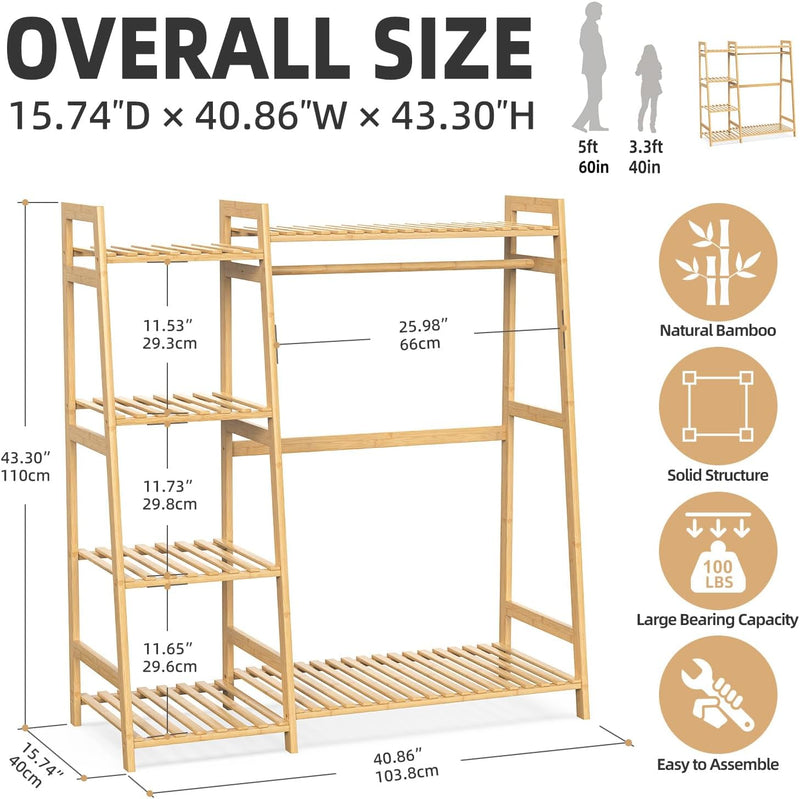 Kids Clothing Rack with Shelves Bamboo Clothes Garment