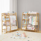 Kids Clothing Rack with Shelves Bamboo Clothes Garment
