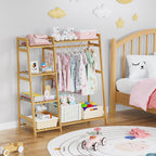 Kids Clothing Rack with Shelves Bamboo Clothes Garment