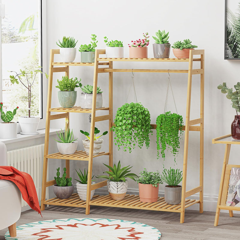 Kids Clothing Rack with Shelves Bamboo Clothes Garment