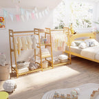 Kids Clothing Rack with Shelves Bamboo Clothes Garment