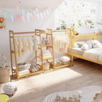 Kids Clothing Rack with Shelves Bamboo Clothes Garment