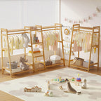 Kids Clothing Rack with Shelves Bamboo Clothes Garment