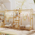 Kids Clothing Rack with Shelves Bamboo Clothes Garment