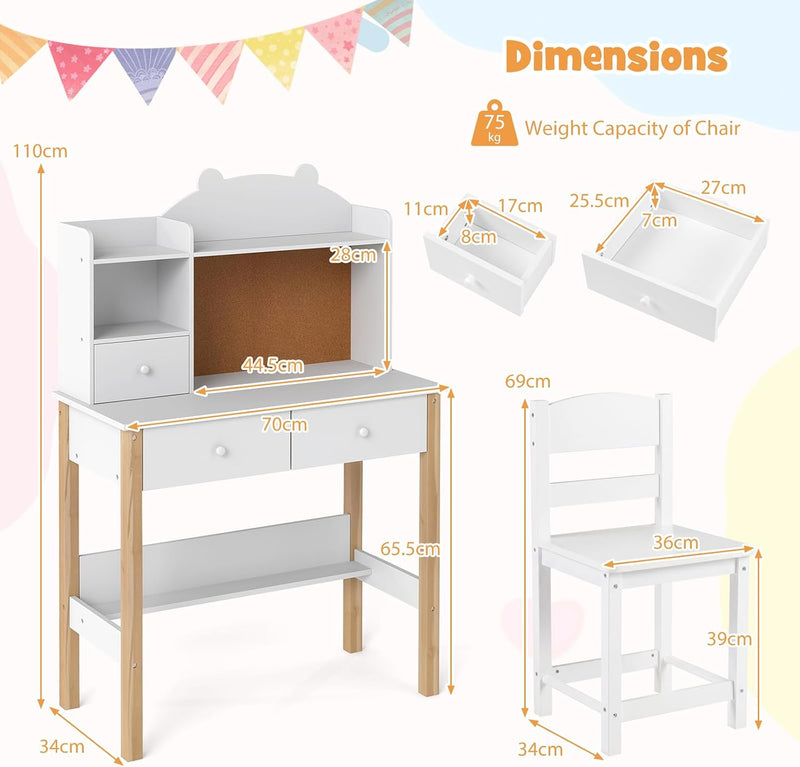 Kids Desk and Chair Set Children Writing Table