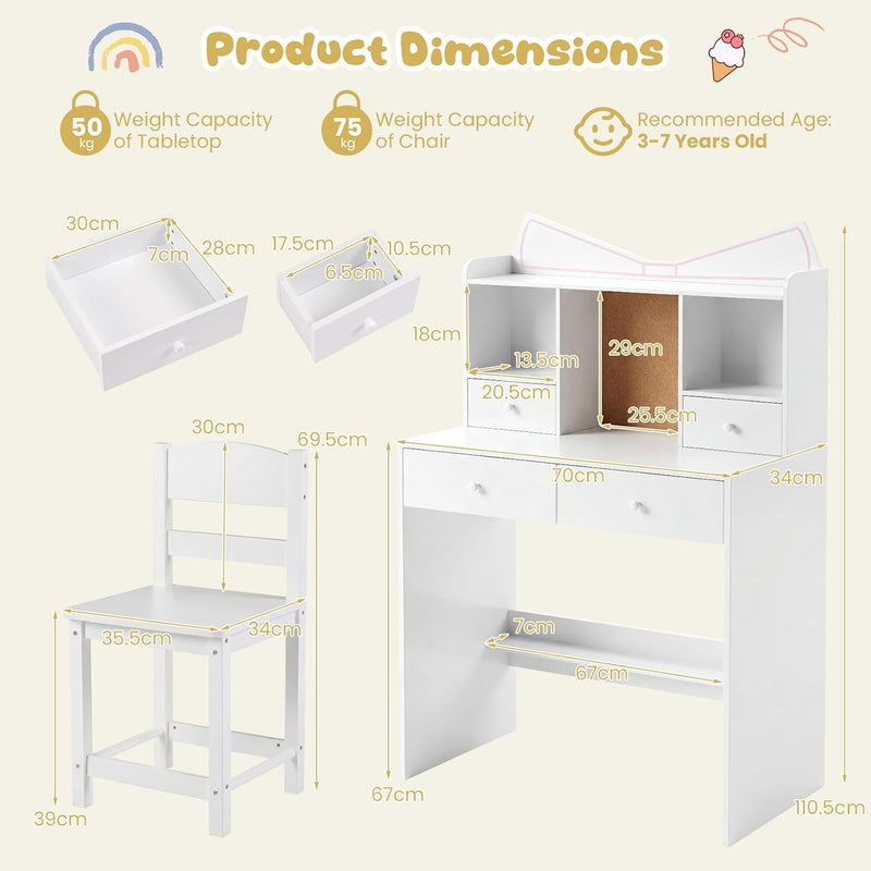 Kids Desk and Chair Set Children Writing Table