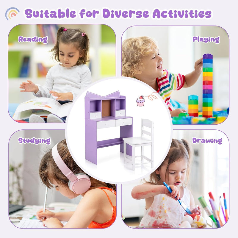 Kids Desk and Chair Set Children Writing Table
