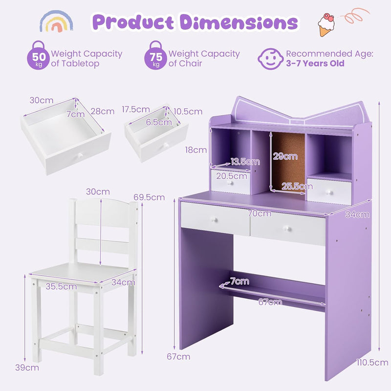 Kids Desk and Chair Set Children Writing Table