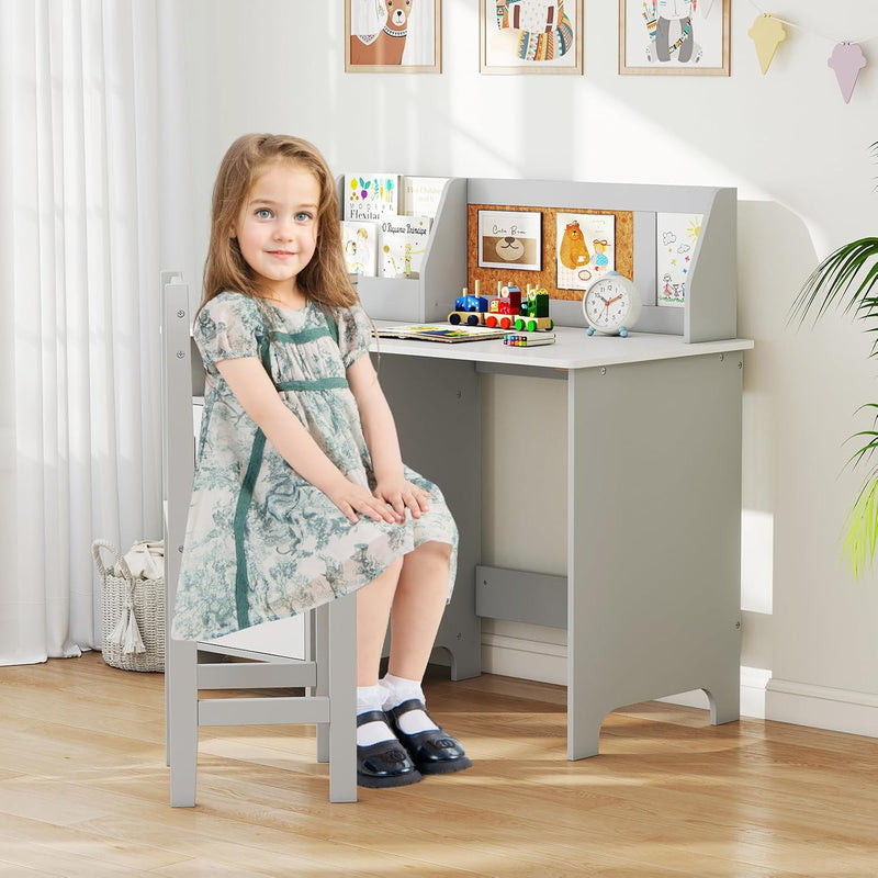 Kids Desk and Chair Set Wooden Children Table