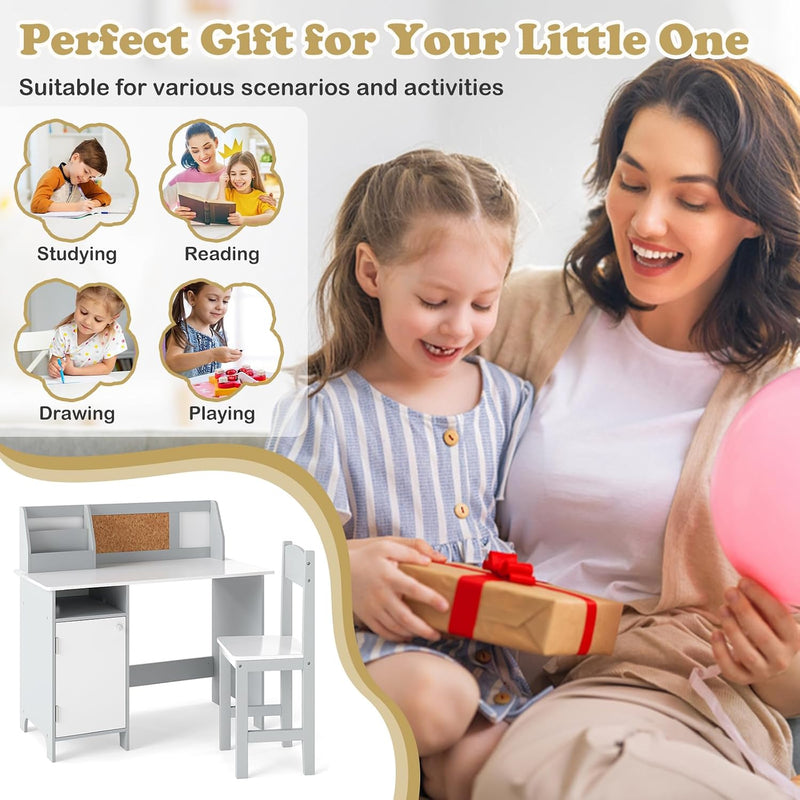 Kids Desk and Chair Set Wooden Children Table