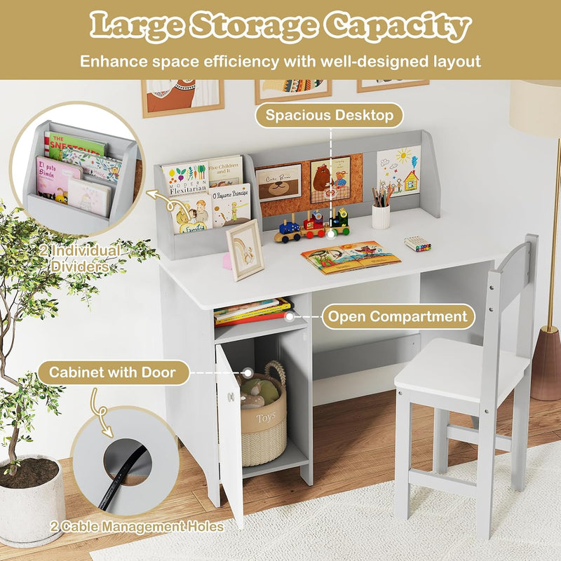 Kids Desk and Chair Set Wooden Children Table