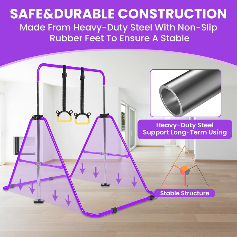 Kids Gymnastics Bar Foldable with Flying Ring