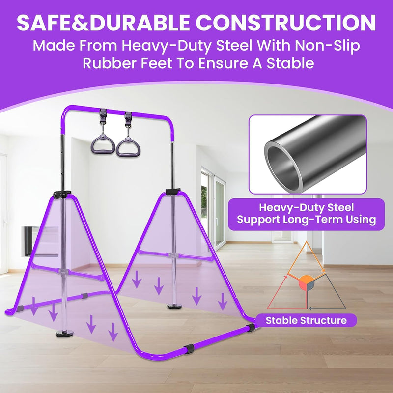 Kids Gymnastics Bar Foldable with Flying Ring