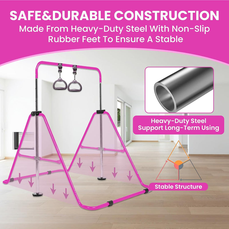 Kids Gymnastics Bar Foldable with Flying Ring
