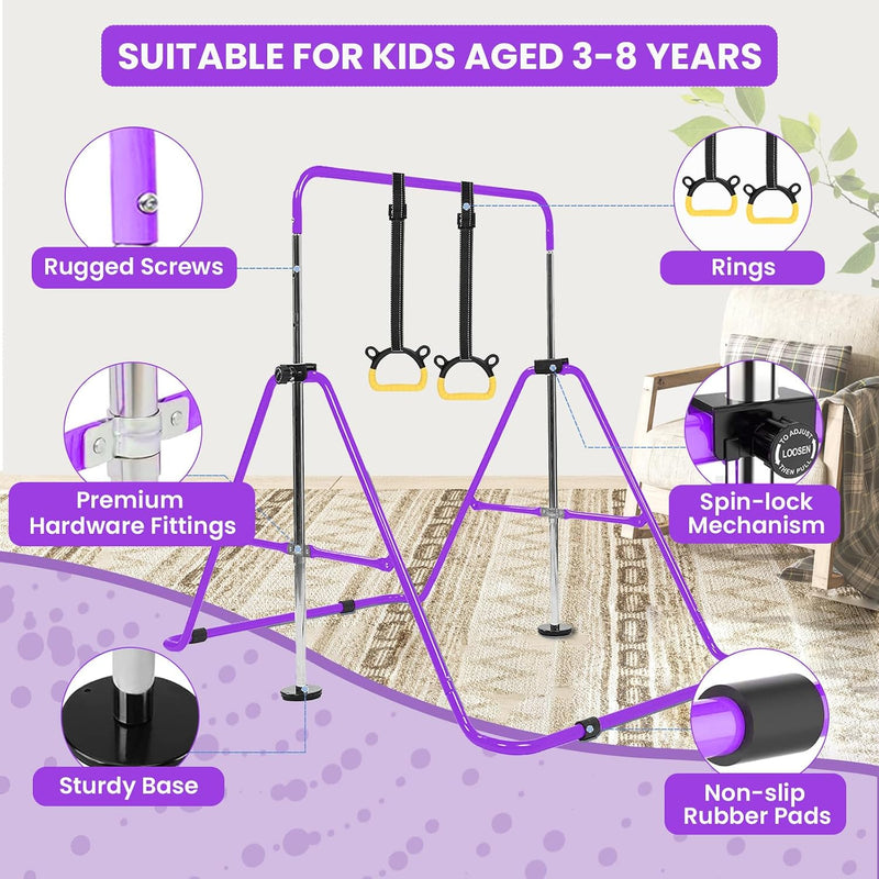Kids Gymnastics Bar Foldable with Flying Ring