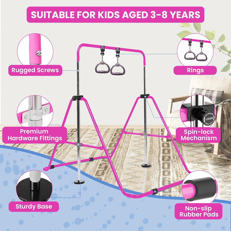 Kids Gymnastics Bar Foldable with Flying Ring
