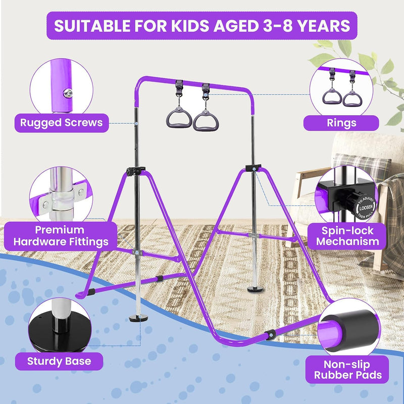 Kids Gymnastics Bar Foldable with Flying Ring