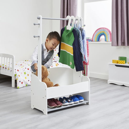 Kids Hanging Rail with Extra Storage Wooden Toddler