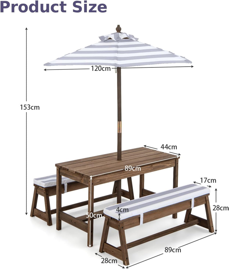 Kids Picnic Table Wooden Toddler Garden and Benches