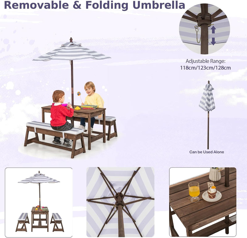 Kids Picnic Table Wooden Toddler Garden and Benches