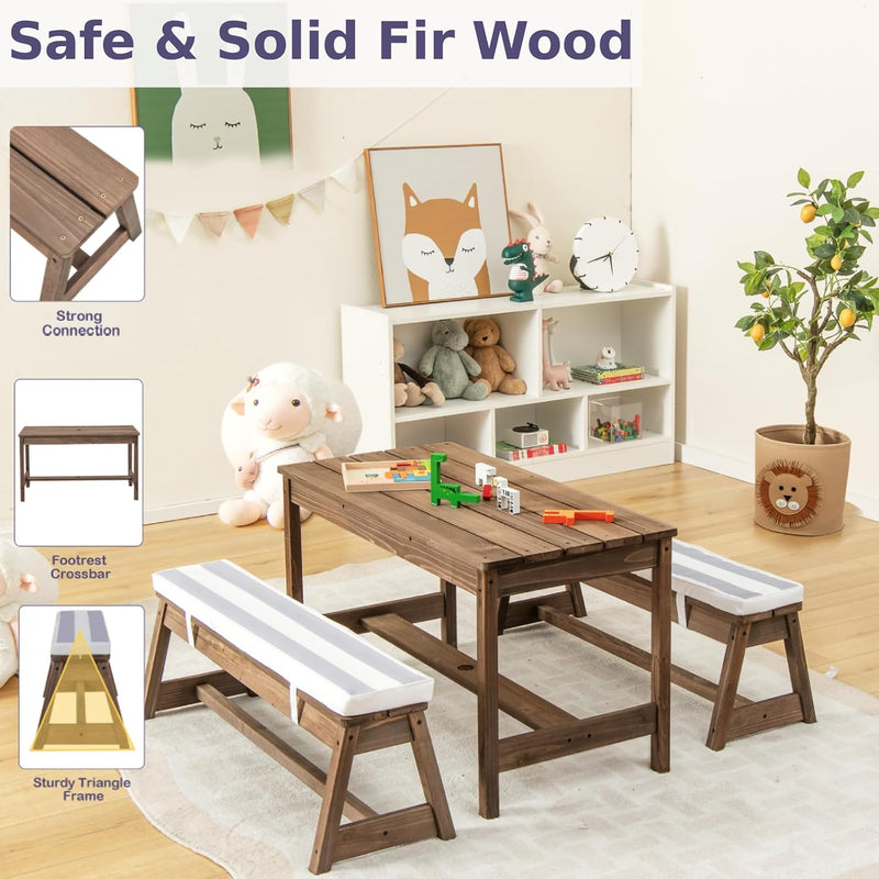 Kids Picnic Table Wooden Toddler Garden and Benches