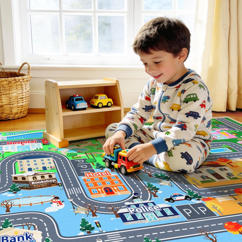Washable Kids Rug for Playroom City Life- Road