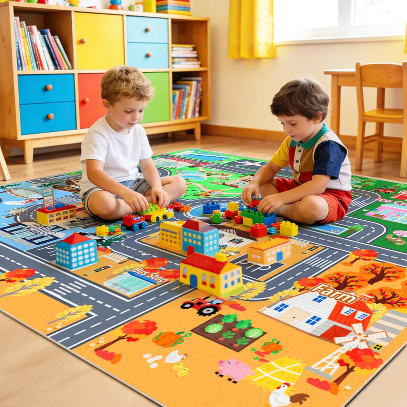 Washable Kids Rug for Playroom City Life- Road