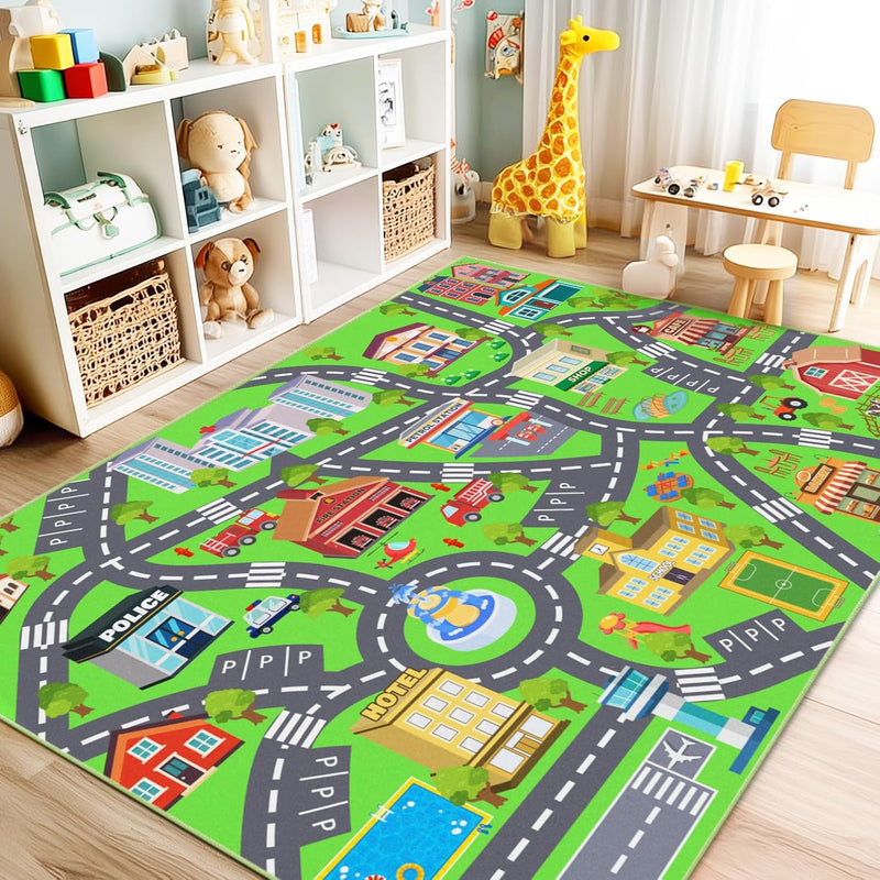 Washable Kids Rug for Playroom City Life- Road